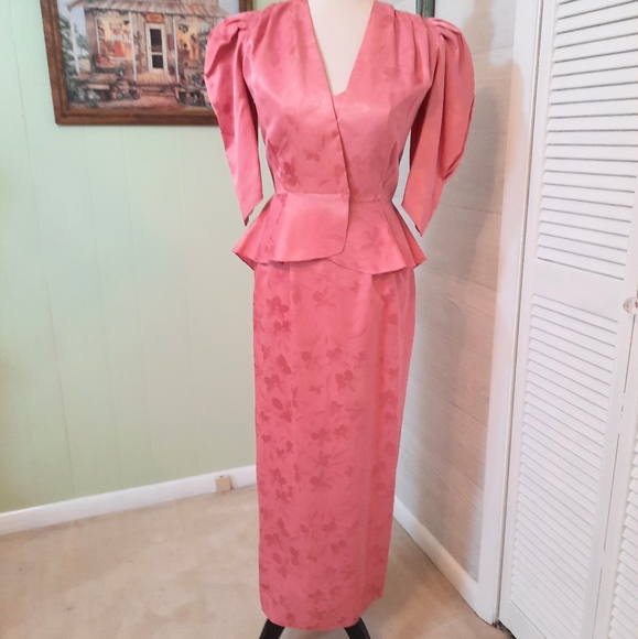 union made ILGWU Dresses & Skirts - Vintage RARE ILGWU union made silk rose 2 PC formal gown dress sz 3 4 *D3